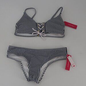 Xhilaration Women's Blue White Striped Bikini Cheeky Bottom New with Tags